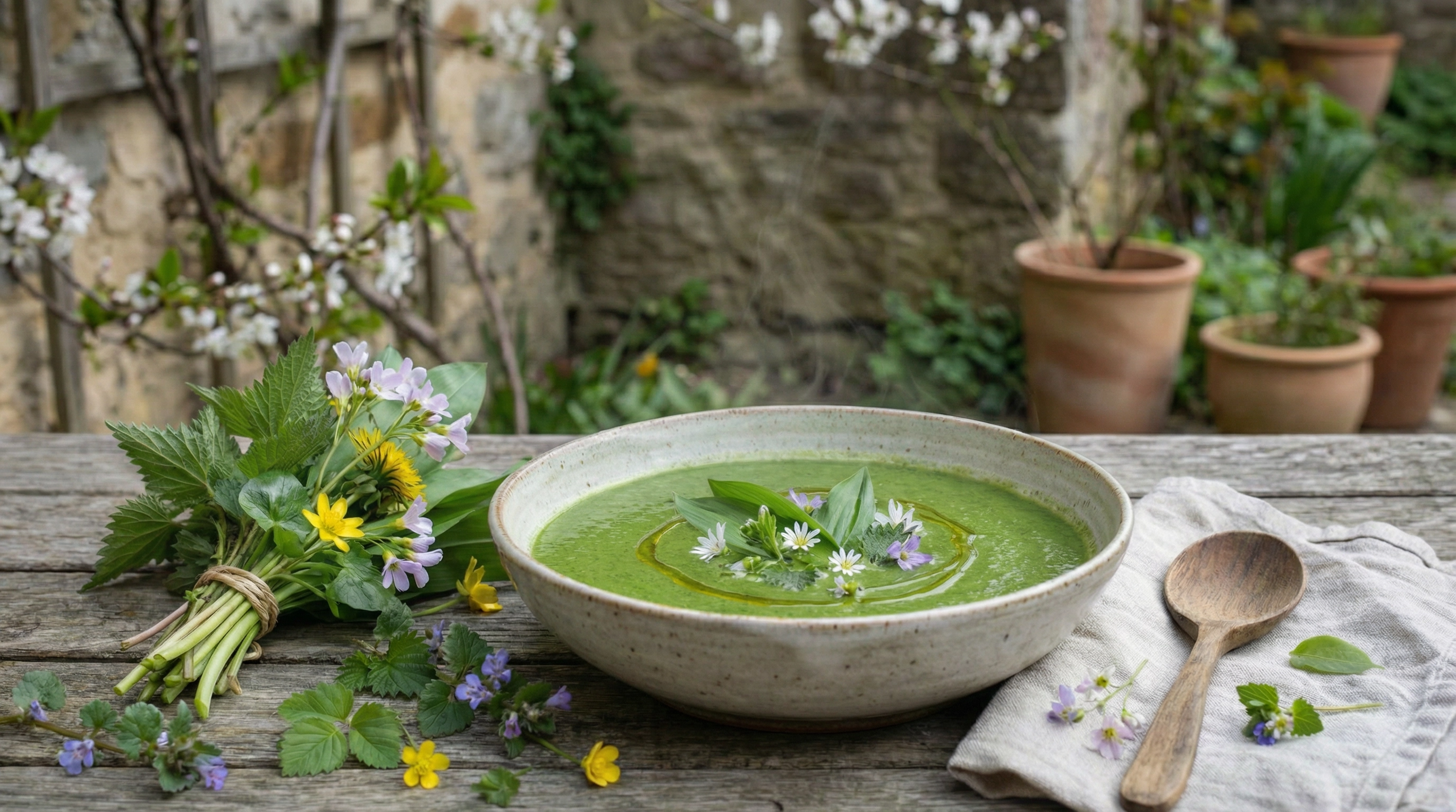 Gründonnerstag Suppe mit frischen Wildkräuter