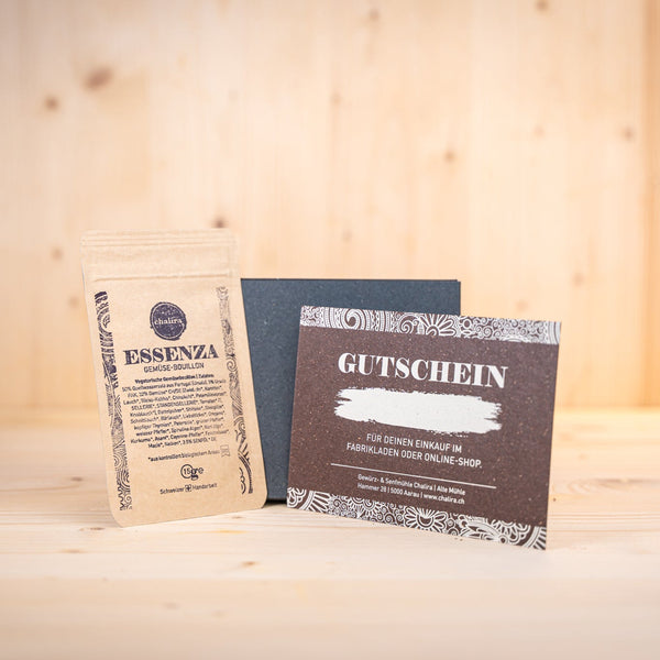Geschenk-Gutschein mit Gewürzprobe in Kartonbox