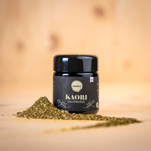 Geschenkset Abendspaziergang BIO Kaori Salatwürze im Glas mit Bio-Gewürzmischung.