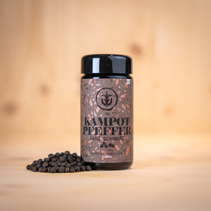 Kampot-Pfeffer ganz, schwarz Glas