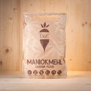 Ruut Maniokmehl - glutenfreies Maniokmehl in umweltfreundlicher Verpackung aus 100 % Maniok ohne Zusatzstoffe.