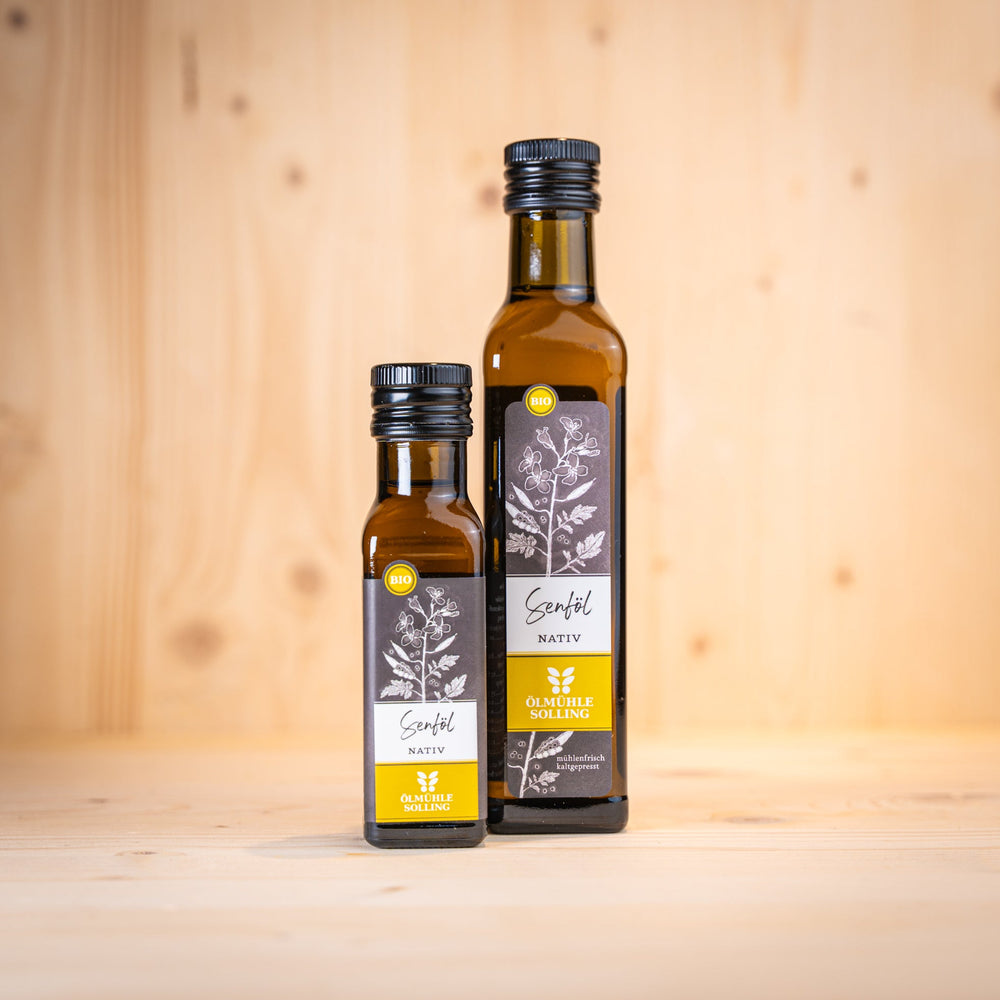 Senföl Ölmühle Solling kleine und grosse Flasche